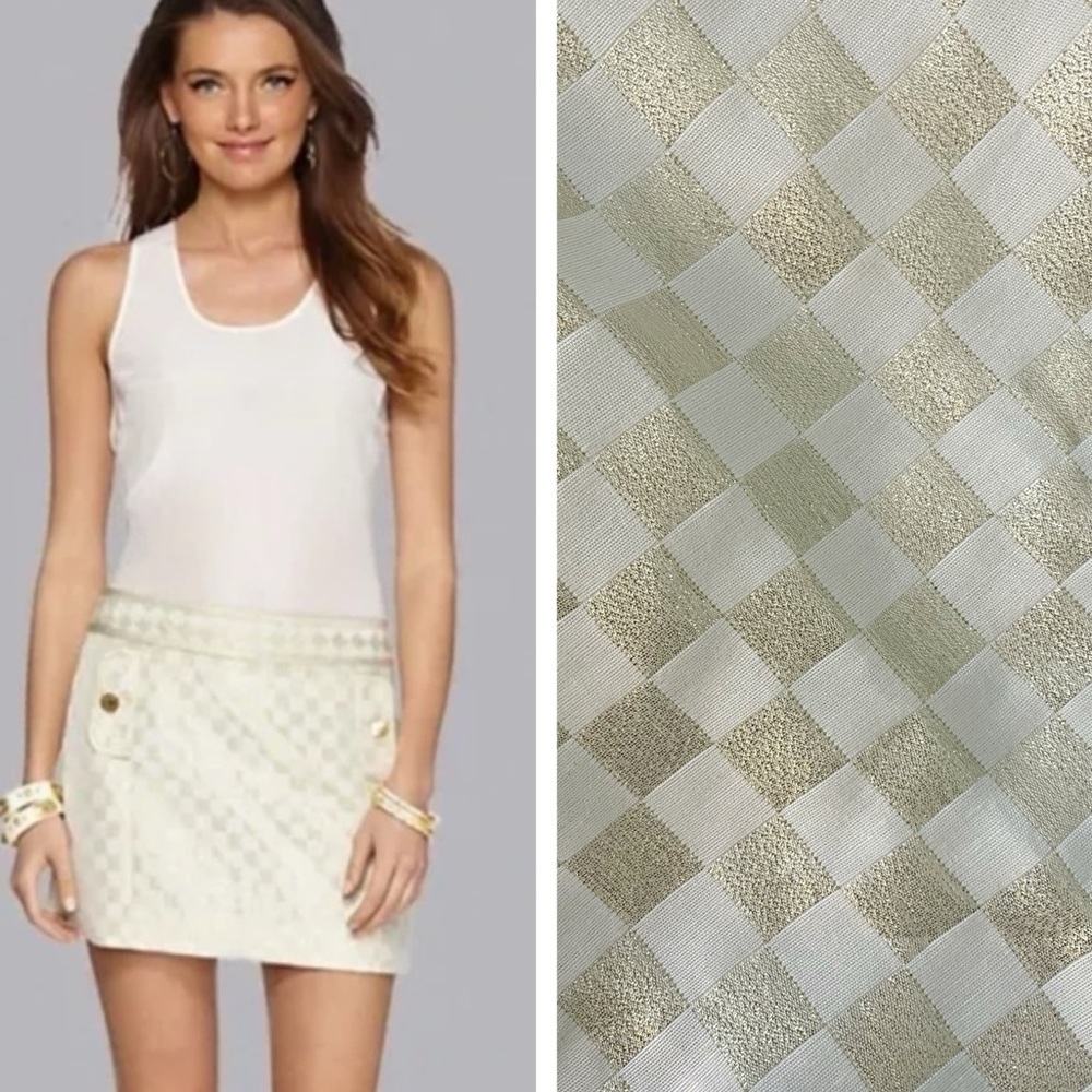 Lilly Pulitzer • Gold/White Jacquard Checkerboard Tate Mini Skirt